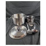 Stainless steel stock pot with utensils, pot that
