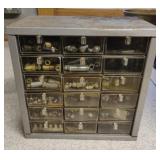 Plastic 18 drawer organizer with contents 14 1/2