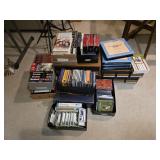 Assorted Vhs tapes,  cassette tapes, CDs
