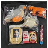 Stuffed animals, disney fake tattoos,  games,