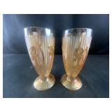 2 gold floral wine glasses