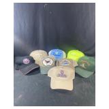 Group of vintage hats including 'No Cap Fishing',