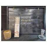 21x15 family photo holder, taper candle set,