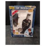 3-Way Microscope. Opened box. Missing slides and