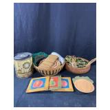 Lot of vintage woven raffia trivets, bread