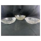 3 glass bowls w designs