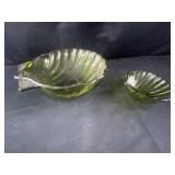 2 green seashell shaped bowl - one big one little