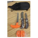 2 Skinning Knives w/ Bone Saw & Sharpener