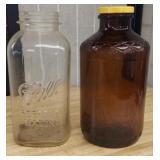 Lot of 2 Glass Jars - Ball Perfect Mason & Amber