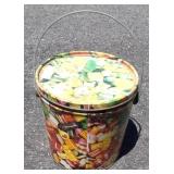 Vintage Ribbon Candy Tin Pail Bucket w/ Lid