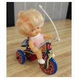 Vintage MTU Girl Riding Tricycle Tin Wind Up Toy