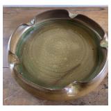8 5' pottery ashtray, earth-toned brown and green