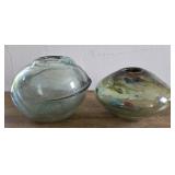 2 hand-blown art glass vases