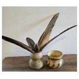 Eddie Smith pottery small vases with feathers