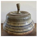 6.5' studio art pottery lidded jar, signed Karen