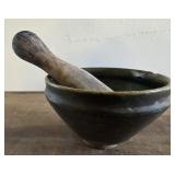 Jugtown pottery mortar and  wooden pestle