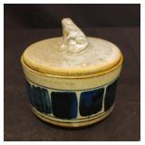 Studio art pottery trinket bowl with frog lid