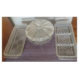 Vintage glass trinket bowl with lid  and trays