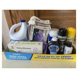 Cleaning supplies, gloves, tealight candles