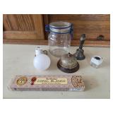 Vintage bells, light, incense,  glass container