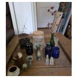 Small glass bottles , brass mini vase, small
