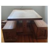 Wood table 62 1/2 x 29 1/2 x 26 with 2 benches 58