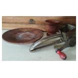 Vintage Mouli grater, wood plate and cup