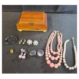 Vintage jewelry and wooden jewelry box. Magnetic