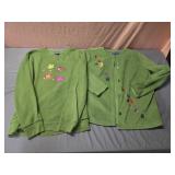Size large bird sweatshirt and size medium green