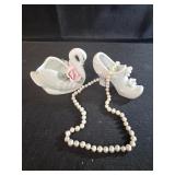 Vintage ceramic high-heel shoe figurine , swan
