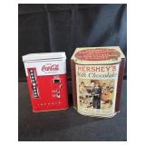 Coca cola and Hershey collectible tins