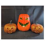 Ceramic pumpkin and 2 foam jack o lantern