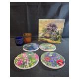 Hummingbird coasters,  cobalt blue and amber