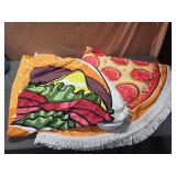 2 round towels, 1 pizza 1 hamburger