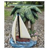 21" tall tropical-themed end table glass top 16"