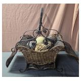 vintage wicker and lattice metal storage basket