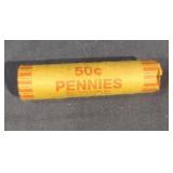 Roll of copper pennies. .50ï¿½