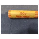 Roll of copper pennies. .50ï¿½