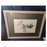 Framed botanical plant art print with Faux-bamboo