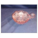 Vintage pink depression glass bowl with handle