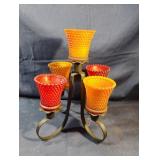 Vintage 5-arm metal candelabra featuring hobnail