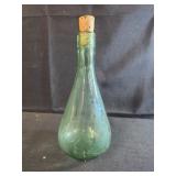 vintage Italian green glass wine bottle, embossed