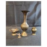 Brass vase and trinkets