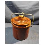 Vintage brown glazed stoneware cheese crock with