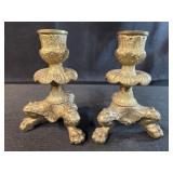 French Empire candle holders ornate brass, heavy