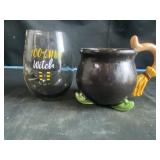 witch cauldron cup and glass cup