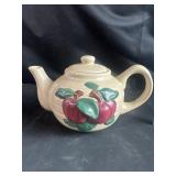 Vintage Red Apple Pattern Tea Pot Beige Lidded 5