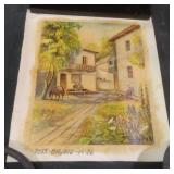 Original vintage watercolor painting depicting a