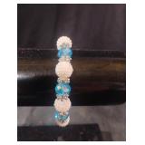 Stretch blue and white beaded bracelet