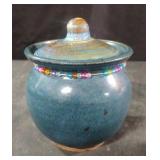 Unique blue trinket pottery jar with lid